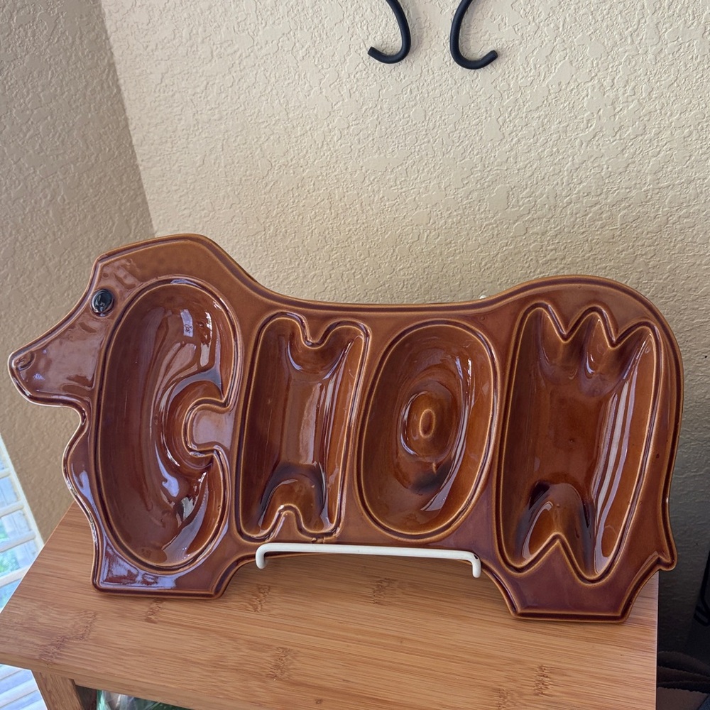 Brown Ceramic snack Dog Chow Dish